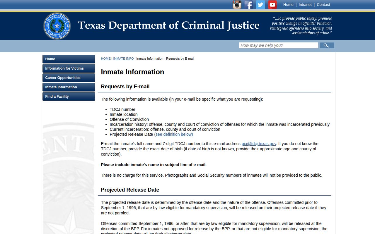 Rusk County projected release date TDCJ definition